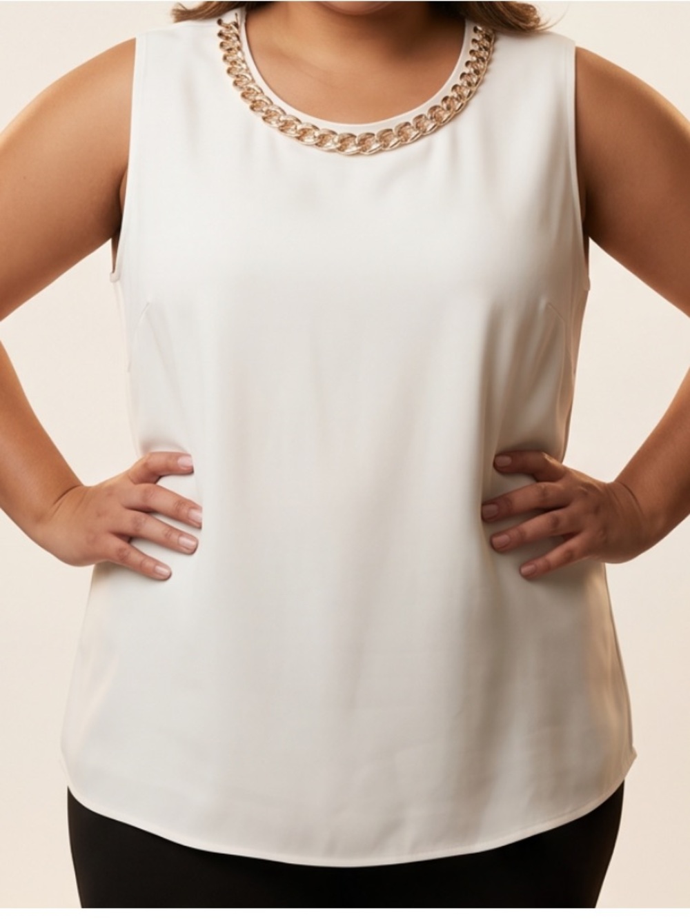 Kasper White Sleeveless Sweater with Gold Chain Detail